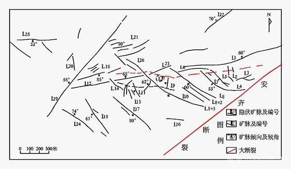 哈圖金礦地表、隱伏礦脈分布圖