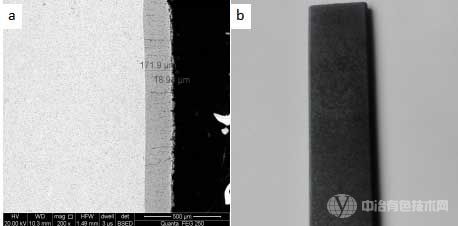 優(yōu)化工藝后涂層形貌 a)截面 b)表面